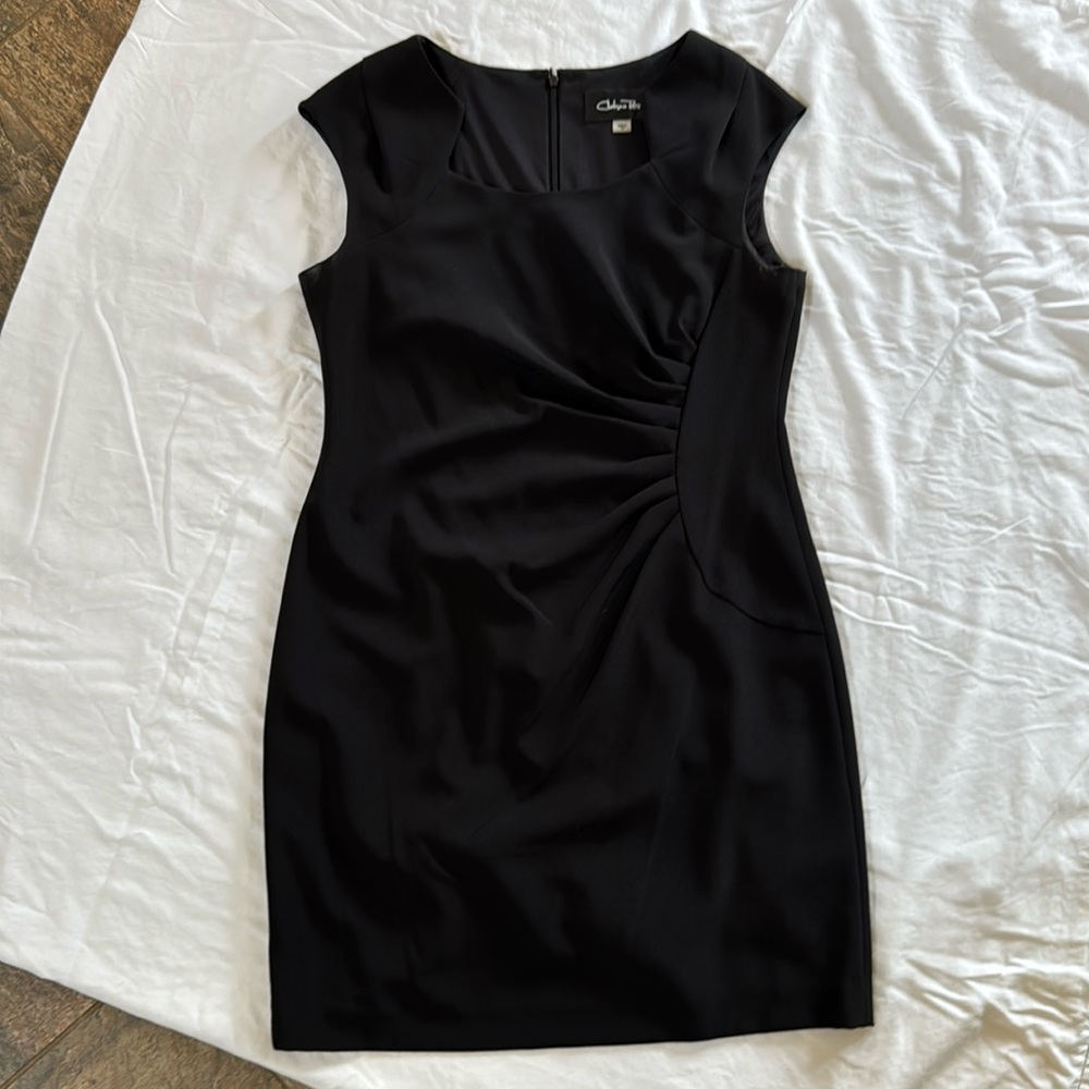 Black Ruched Square Neck Sheath Mini Dress